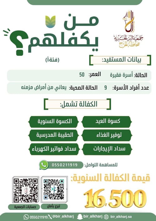 كفالة رب أسرة عاجز بسبب المرض المزمن