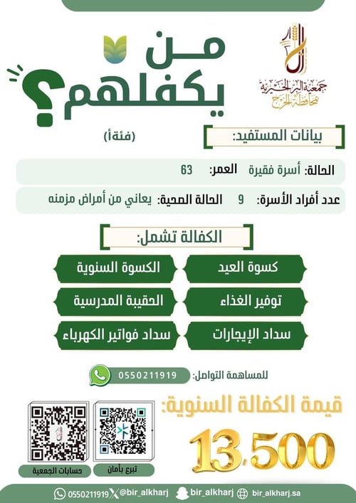 كفالة أب يعول 9 أفراد مع مرضه المزمن