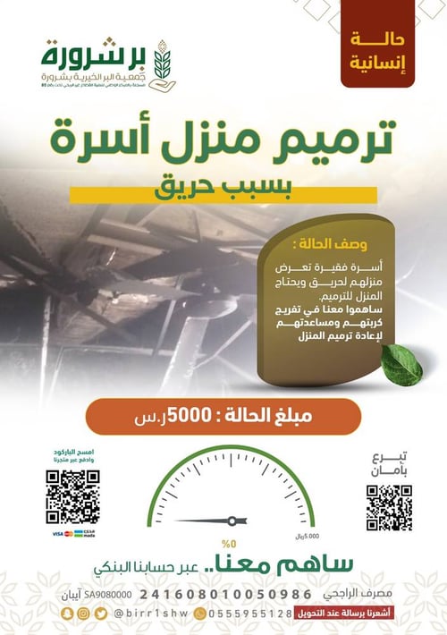 ترميم منزل أسرة بسبب حريق
