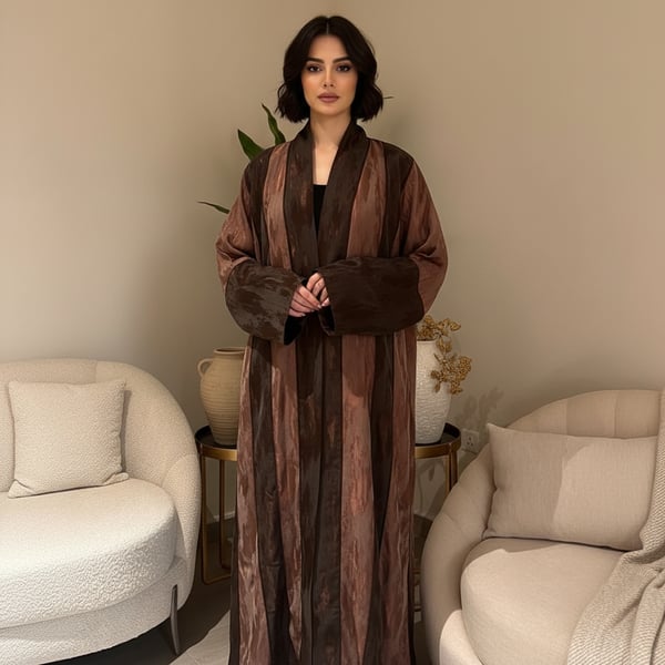 عباية ملكية من قماش الكريب بتدرجات البمبي مع نقشة رخامية صورة 4