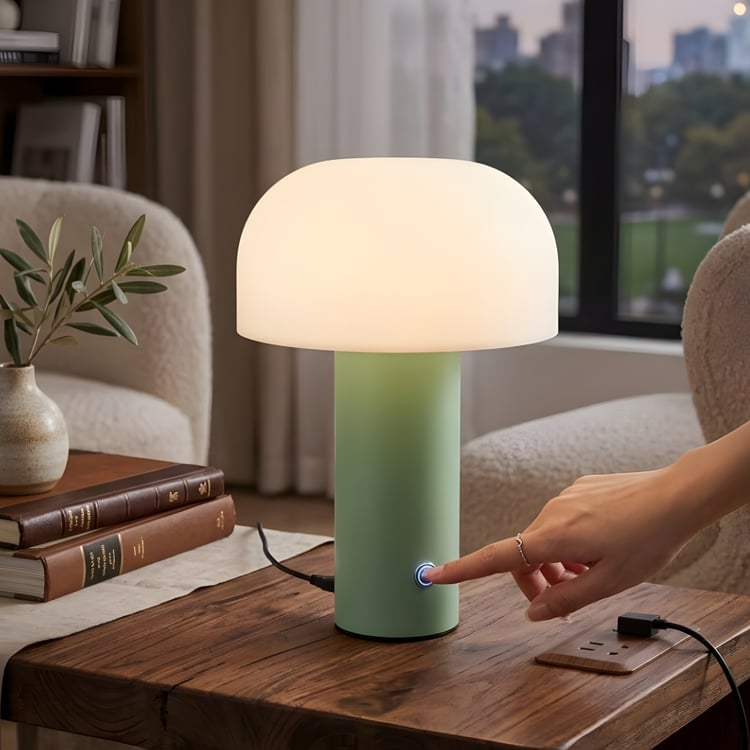 اباجورة LED نصف بيضاوية أنيقة لون اخضر– إضاءة جانبية مودرن لغرف النوم والطاولات والديكور الداخلي