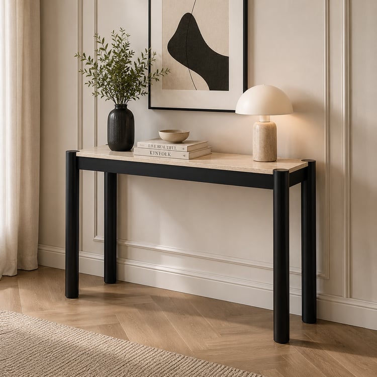 طاولة مدخل كليورا مودرن 140× 40 سم بأرجل باللون الأسود – كونسول أنيق متعدد الاستخدامات بتصميم عصري فاخر لديكور المدخل وغرفة المعيشة