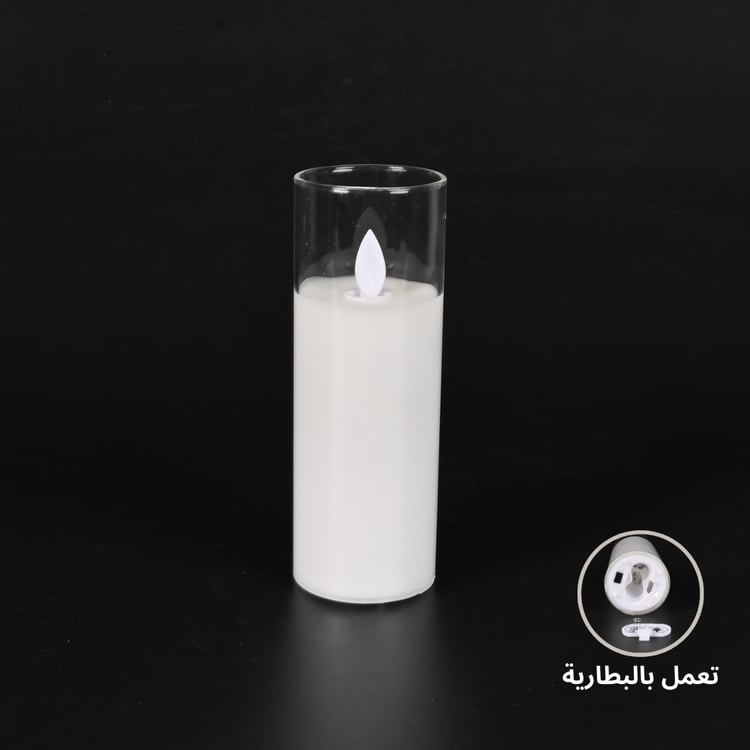 شمعة ليد زجاج 15 سم عديمة اللهب لون شفاف – تصميم فاخر من الشمع لإضاءة ديكورية أنيقة ومثالية للمنازل والمناسبات