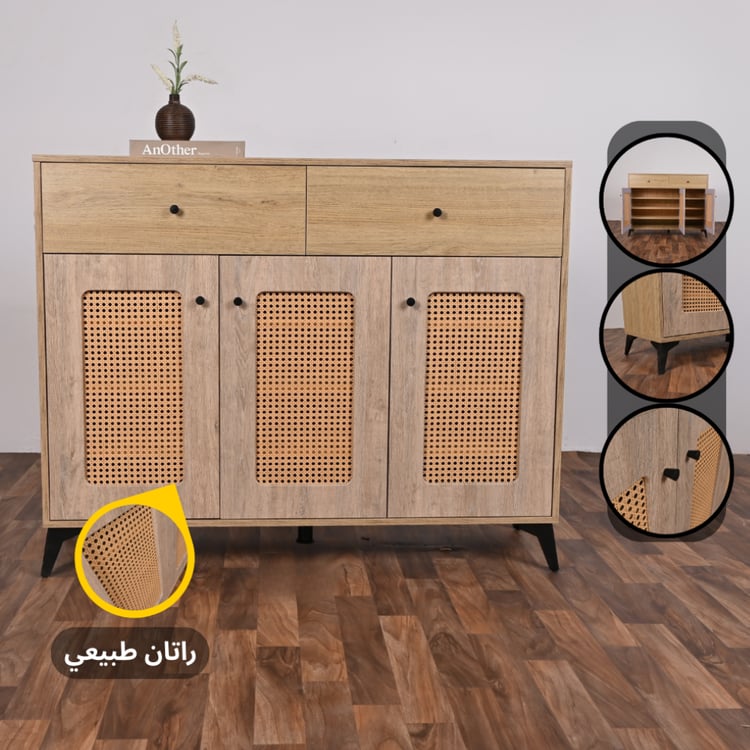 وحدة تخزين خشبية لوسيرا بعرض 120 سم مع درجين لون خشبي – تصميم عصري أنيق خزانة متعددة الاستخدام لتنظيم غرف المعيشة والنوم والمكاتب