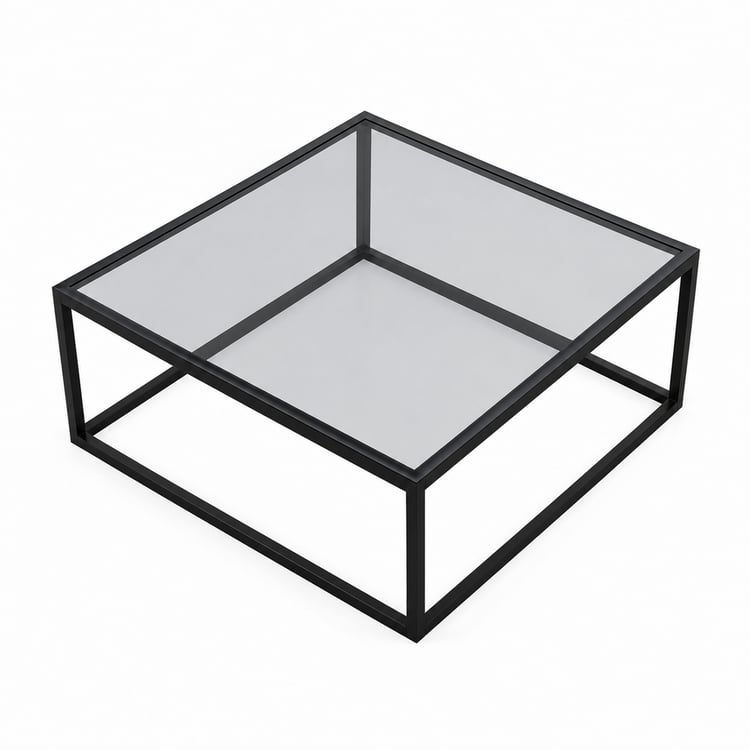طاولة وسط فالنتير الفاخرة 100×100 سم بتصميم عصري مربع مع سطح زجاج أسود وإطار معدني أنيق تجمع بين الفخامة والعملية لطاولات القهوة والضيافة