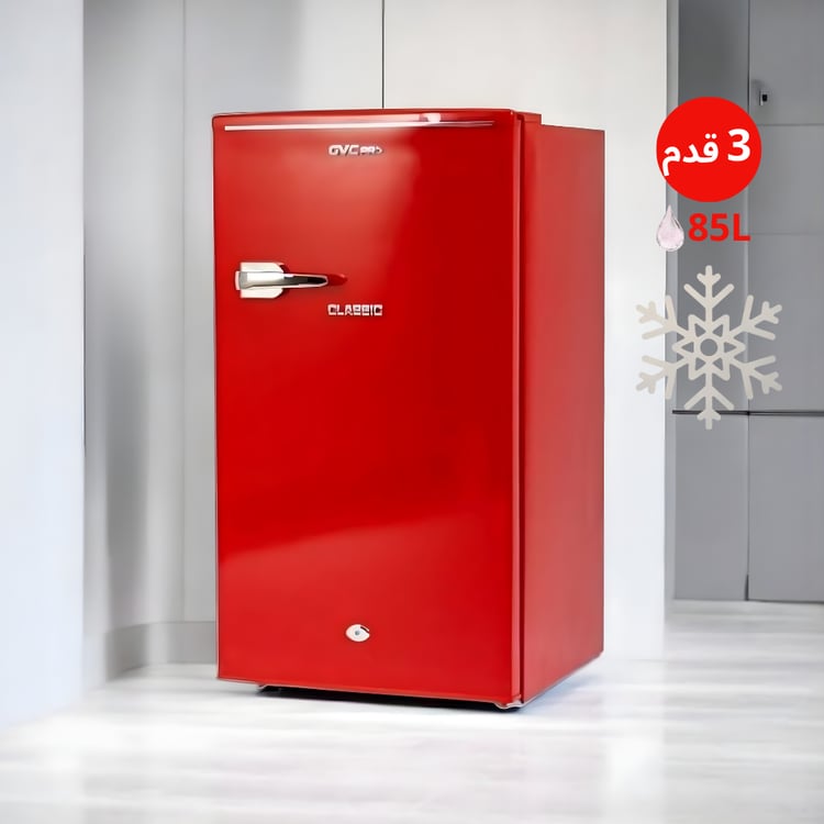 ثلاجة تبريد كلاسيك جي في سي برو باب واحد 85 لتر (3 قدم) لون احمر – تصميم قوي وكفاءة عالية