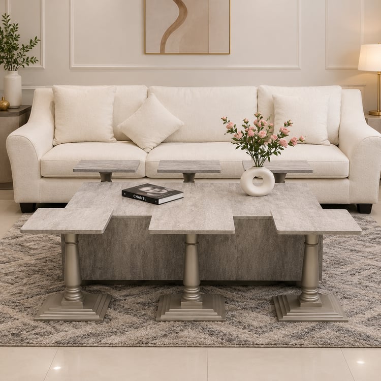 طقم طاولات ضيافة زيلوسا مودرن 7 قطع (1+6) بسطح بديل رخام – طاولات قهوة وسط بتصميم عصري فاخر متعددة الاستخدامات لغرفة المعيشة والمجالس والديكور المنزلي
