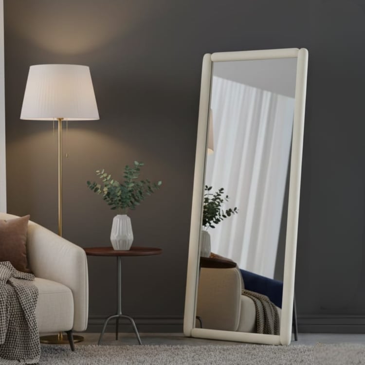 مراية لامورين أرضية كبيرة مقاس 180×80 سم بإطار اوف وايت مع حامل خلفي ثابت – مرآة كاملة الطول بتصميم فاخر تناسب غرف النوم والصالونات والديكور الحديث