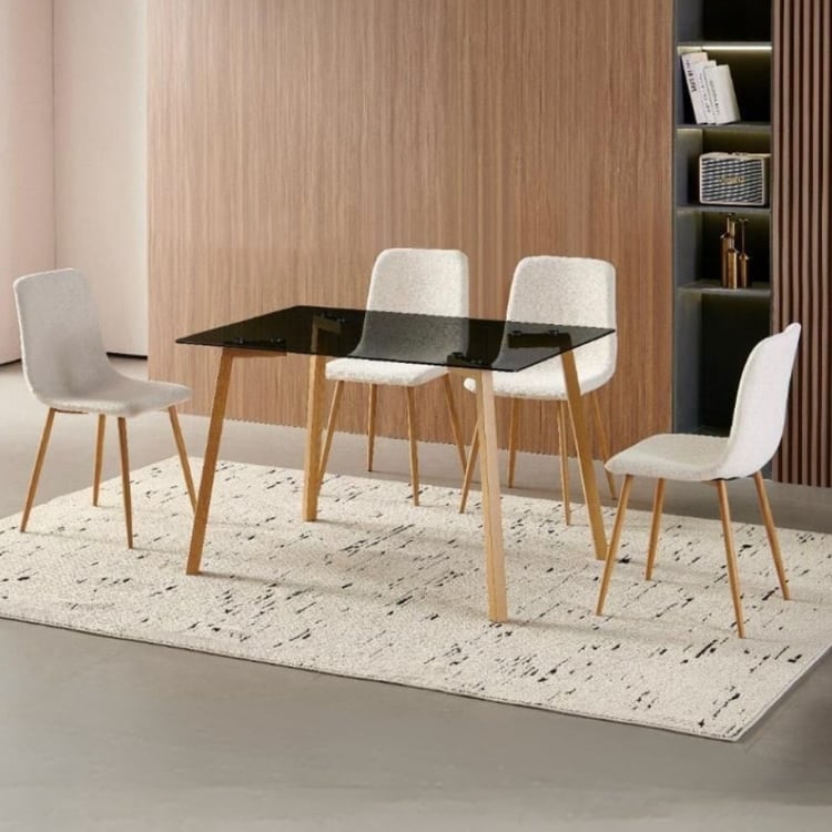 طقم طاولة طعام زجاج مظلل مستطيلة 120 سم مع 4 كراسي لون ابيض – تافيرا تصميم أنيق