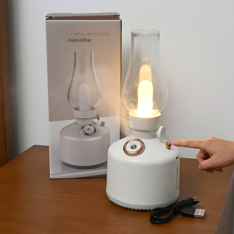 أباجورة LED على شكل فانوس مع فواحة مدمجة لون ابيض – إنارة دافئة علوية وسفلية تصميم فاخر لغرف النوم والمكاتب