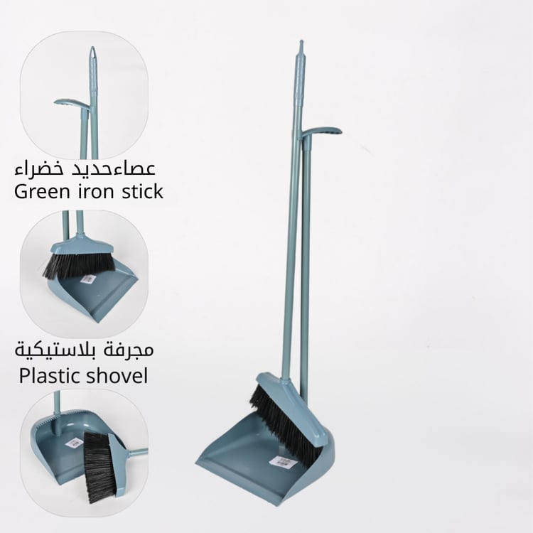 طقم مكنسة مع جاروف باللون الأزرق المخضر – أدوات تنظيف منزلية للمطابخ وغرف المعيشة والأرضيات