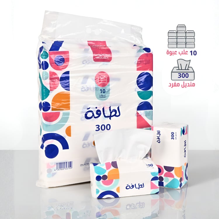 مناديل لطافة 3 طبقات – 300 منديل × 10 عبوات ناعمة وعالية الامتصاص