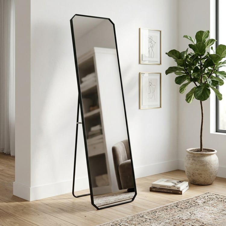 مرآة أرضية 160×40 سم اطار اسود 