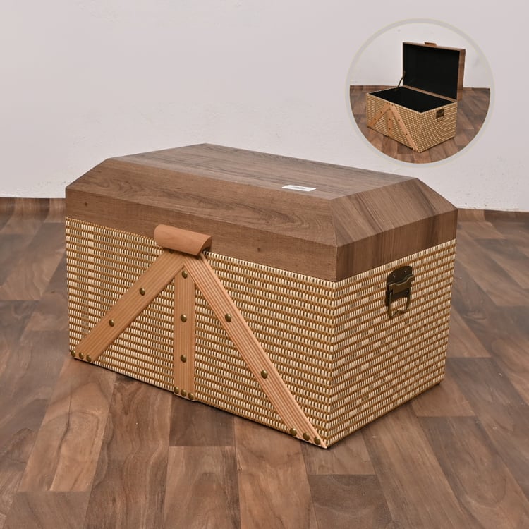 صندوق تخزين سجاد خشبي لون خشبي غامق 49×30.5×31 سم مستطيل – صندوق تنظيم كلاسيكي فاخر مقاس وسط بتصميم أنيق وهيكل متين لغرف النوم والمجالس