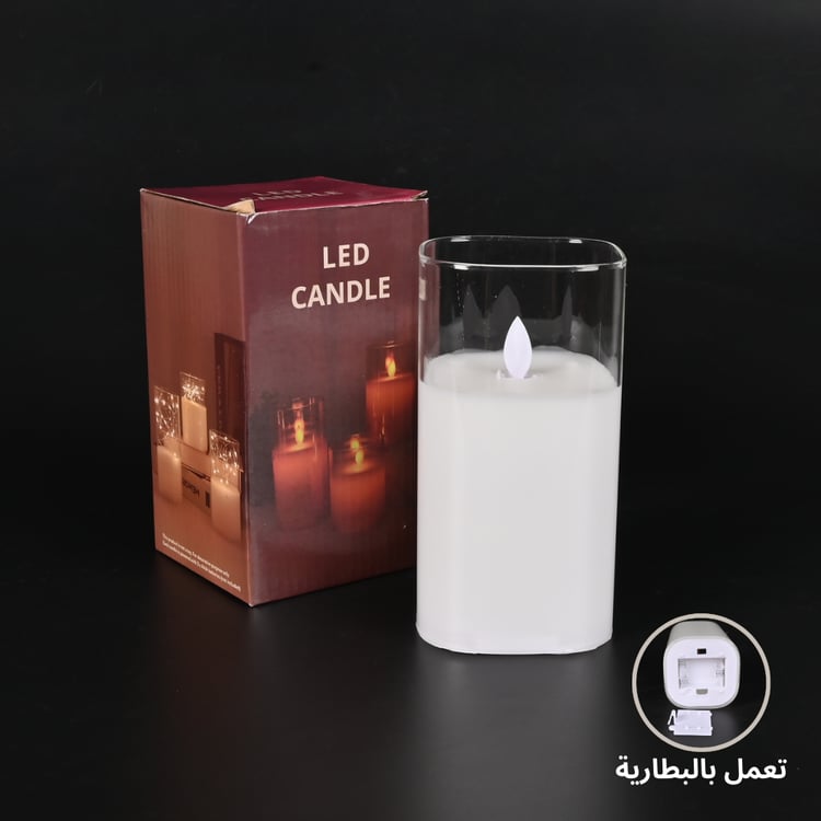 شمعة ليد زجاج 15×8 سم مربعة عديمة اللهب لون شفاف – تصميم فاخر من الشمع لإضاءة ديكورية أنيقة ومثالية للمنازل والمناسبات