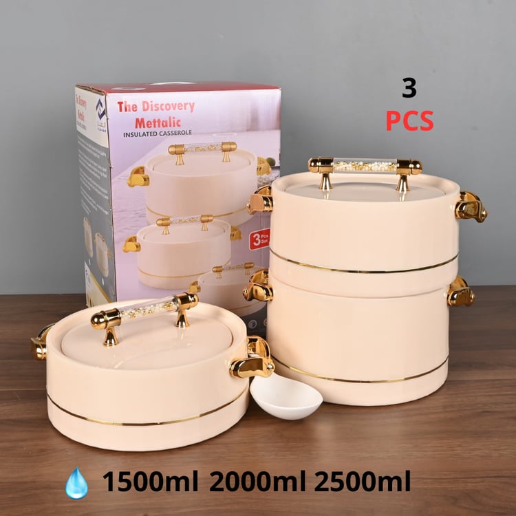 طقم حافظات يلاستيك 3 حبات 1500-2000-2500 مل لون بيج مع ذهبي -  تصميم أنيق لحفظ الأطعمة والخرجات
