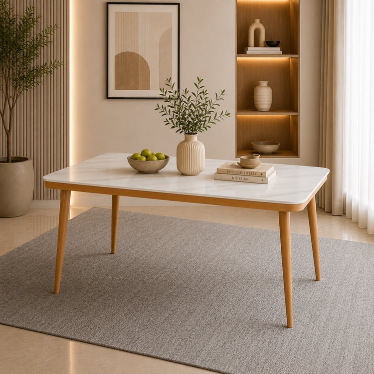 طاولة طعام كريزانو 160×90 سم بلون رخامي مع خشبي – طاولة سفرة عصرية بتصميم أنيق وفاخر لغرفة الطعام والمطابخ الحديثة – طاولة طعام كبيرة للعائلة والضيافة والديكور المنزلي