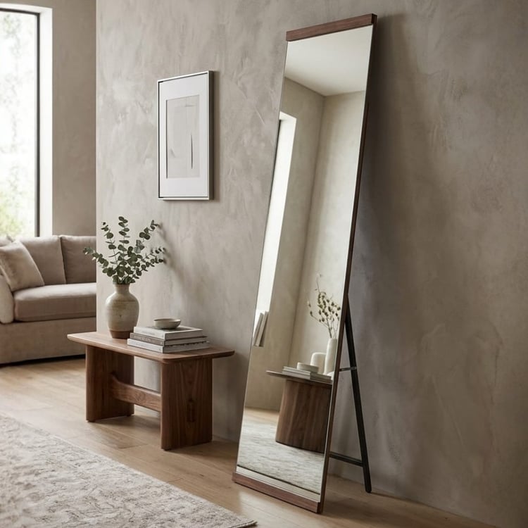 مراية فيانيا طويلة 163×43 سم مستطيلة ولون بني – مرآة أرضية كاملة الطول بتصميم عصري أنيق، مراية ديكور لغرفة النوم والملابس ومدخل المنزل 