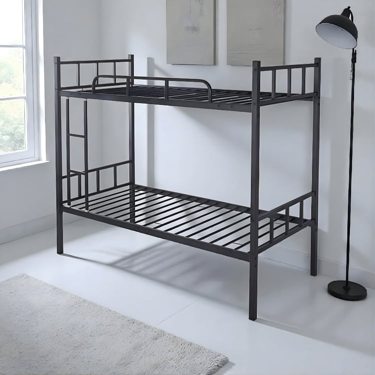 سرير حديد دورين مقاس 90×200×153 سم لون أسود – سرير معدني بطابقين قوي ومتين مناسب لغرف النوم