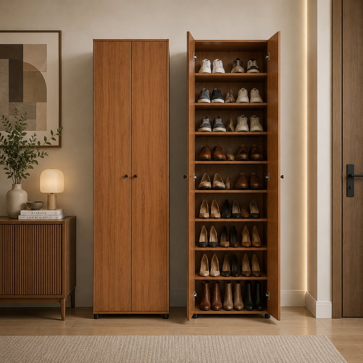 دولاب جزم رولينو خشبي ببابين ورفوف متعددة مقاس 196 سم – منظم أحذية بتصميم عصري وأنيق لتخزين الأحذية في المدخل وغرفة الملابس – خزانة أحذية كبيرة موفرة للمساحة للمنزل والمكاتب