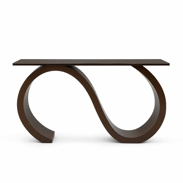 طاولة مدخل ديمترا 160×40 سم بسطح زجاج وقاعدة خشبية باللون البني – كونسول مدخل مودرن فاخر بتصميم عصري أنيق، طاولة ديكور متعددة الاستخدامات للمداخل