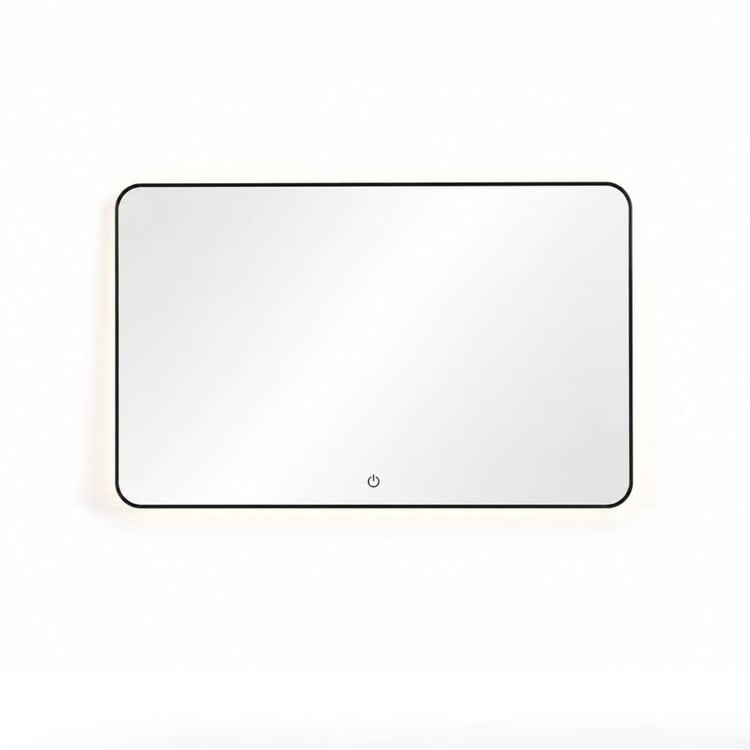 مراية جدارية LED مستطيلة فاخرة 60×80 سم اطار اسود بتصميم فاليكسو أنيق ومودرن للديكور العصري وغرف المعيشة الحديثة