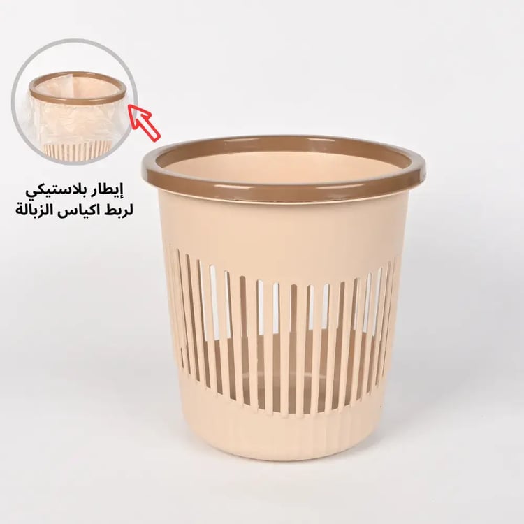 سلة ورق بلاستيك مدورة باللون البيج – مناسبة للمكاتب والمنازل
