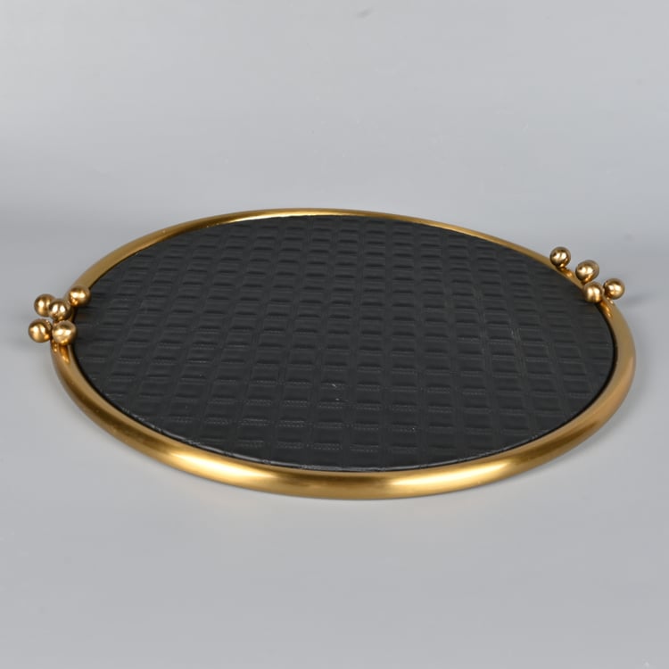 طوفرية تقديم مدورة جلد أسود 43 سم – طوفرية أنيقة للضيافة والتقديم