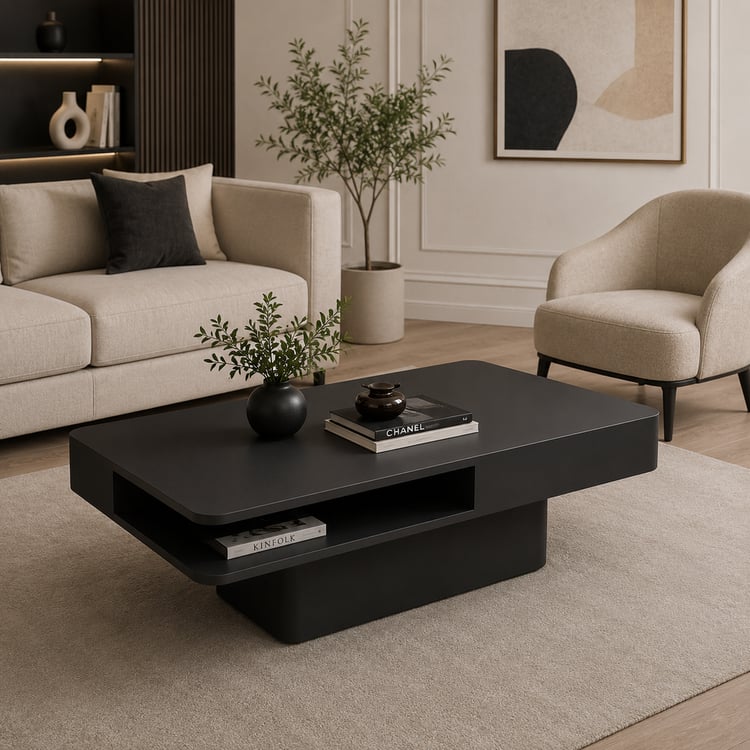 طاولة ضيافة جالوفيا الفاخرة 120×80 سم بتصميم مستطيل مودرن ولون أسود أنيق كقطعة أثاث راقية تناسب ديكورات المنازل العصرية