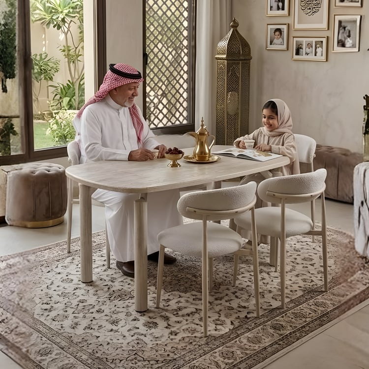 طاولة طعام بديل رخام فاخرة مقاس 160 سم مع 4 كراسي لون بيج – طاولة إسيان بتصميم عصري أنيق للمنازل الحديثة