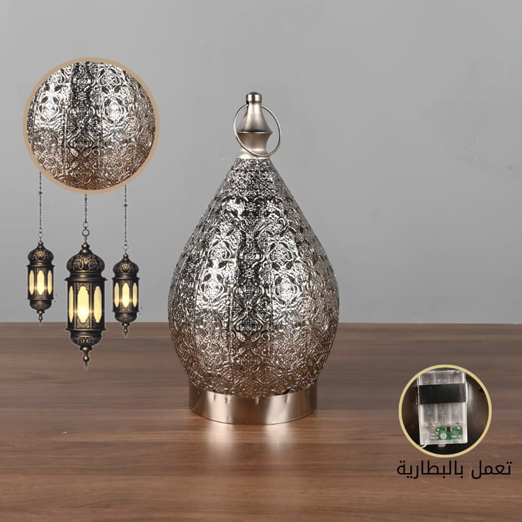 فانوس رمضان ليد فضي فاخر مقاس 31 سم لون فضي – مثالي لديكور المنزل في رمضان