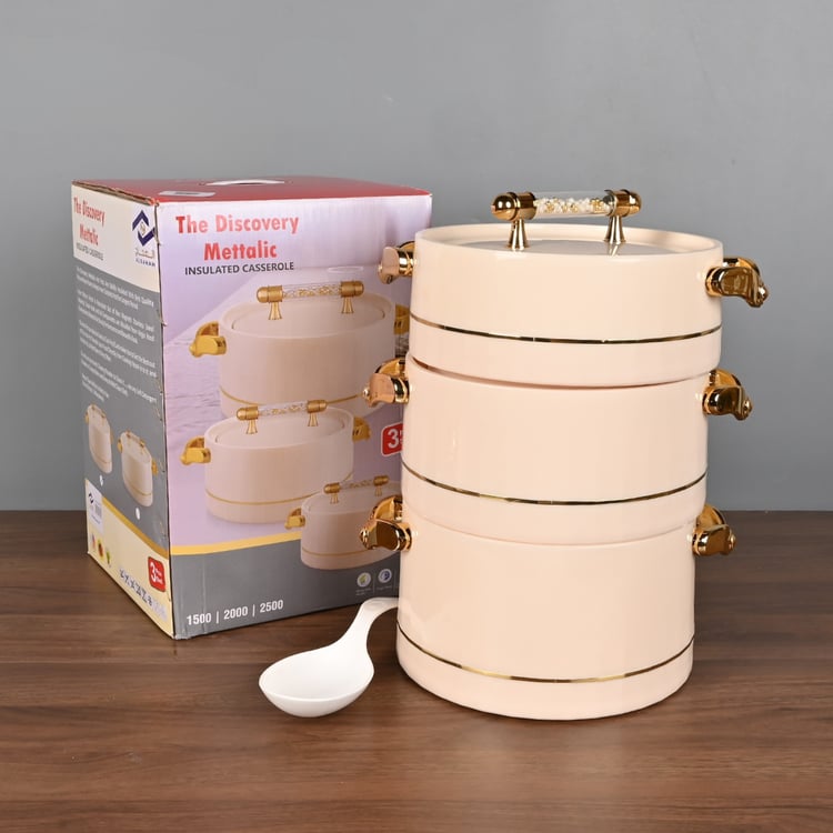 طقم حافظات يلاستيك 3 حبات 1500-2000-2500 مل لون بيج مع ذهبي -  تصميم أنيق لحفظ الأطعمة والخرجات