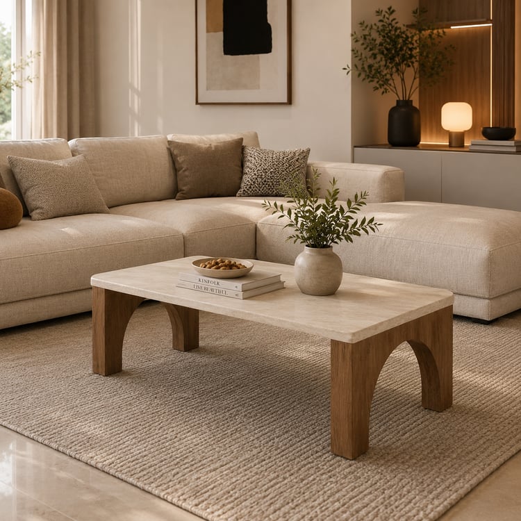 طاولة ضيافة سيلورا خشبية 130×70×45 سم بأرجل بنية – طاولة قهوة مستطيلة بتصميم عصري أنيق لغرفة المعيشة والصالة – طاولة وسط فاخرة للضيافة والديكور المنزلي