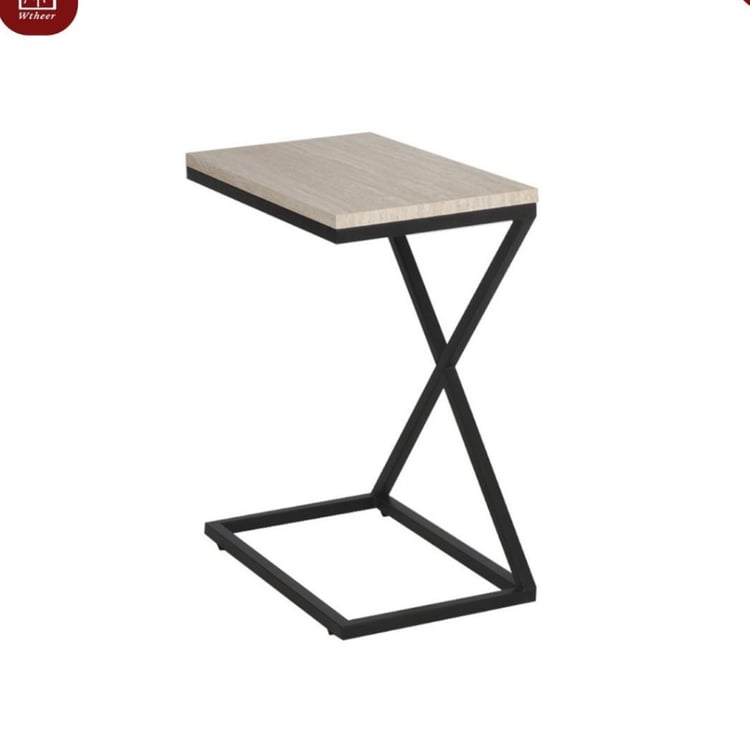 طاولة خدمة جانبية 50×30 سم بلون بيج مع هيكل معدني أسود – طاولة قهوة صغيرة بتصميم عصري أنيق لغرفة المعيشة والصالونات – طاولة ديكور عملية بجانب الكنب والأسرة للمنازل الحديثة