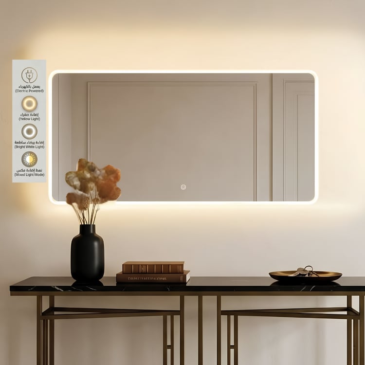 مراية جدارية LED مستطيلة فاخرة 60×120 سم بتصميم فاليكسو أنيق ومودرن للديكور العصري وغرف المعيشة الحديثة