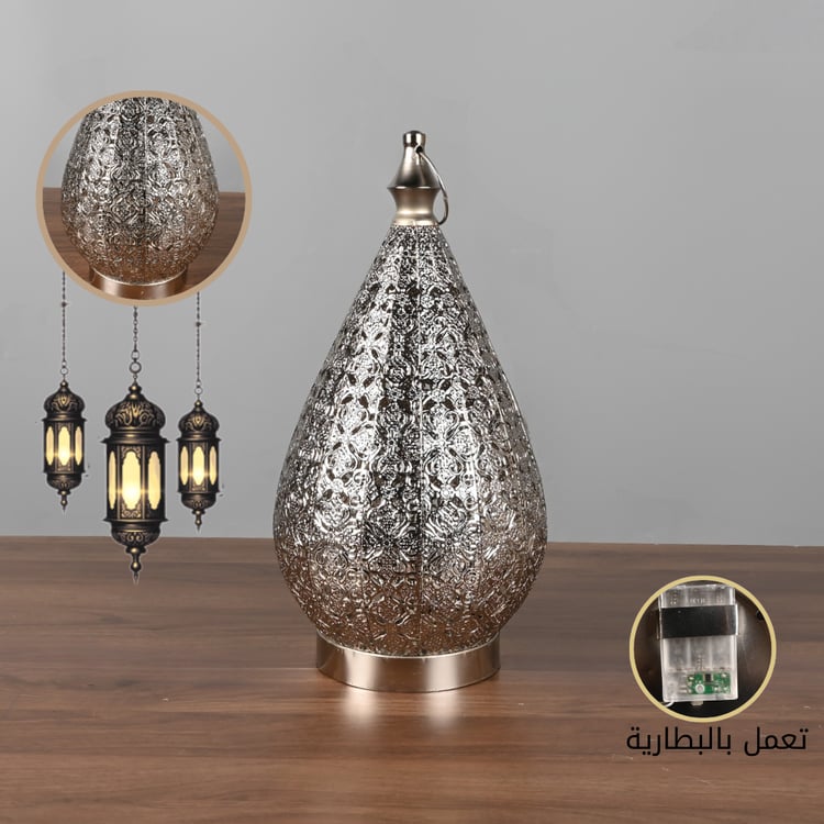 فانوس رمضان ليد فضي فاخر مقاس 38 سم لون فضي – مثالي لديكور المنزل في رمضان