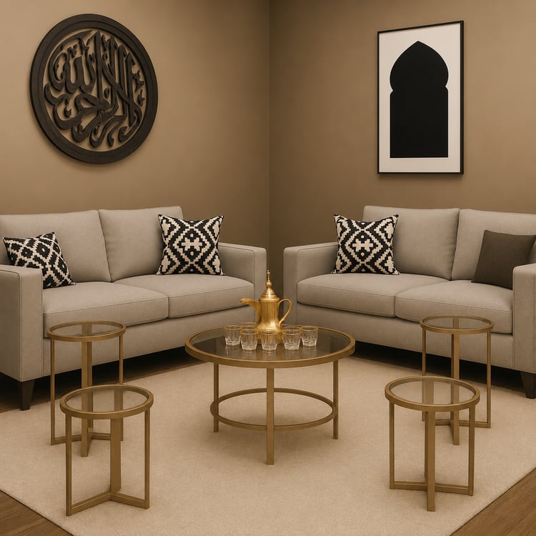 طقم طاولات وسط وضيافة زافرزا الفاخر 1+4 قطعة بتصميم أنيق مع سطح زجاج فاخر وإطلالة عصرية لطاولات القهوة والمجالس وصالات الاستقبال