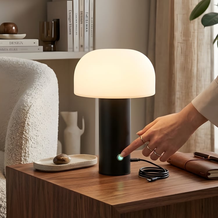 اباجورة LED نصف بيضاوية أنيقة لون اسود– إضاءة جانبية مودرن لغرف النوم والطاولات والديكور الداخلي