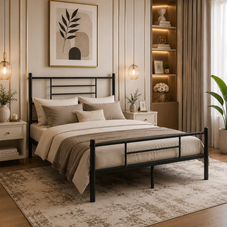 سرير حديد لوسيرو نفر ونص120×190 سم لون أسود – سرير مفرد بتصميم عصري من حديد سميك عالي الجودة لغرف النوم والمنازل والشقق