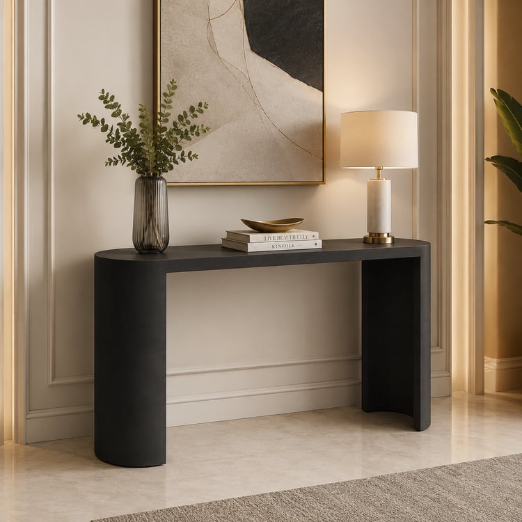 طاولة مدخل أركادوس 150×40 سم بقواعد معدنية قوية باللون الأسود – كونسول مدخل فاخر بتصميم عصري أنيق
