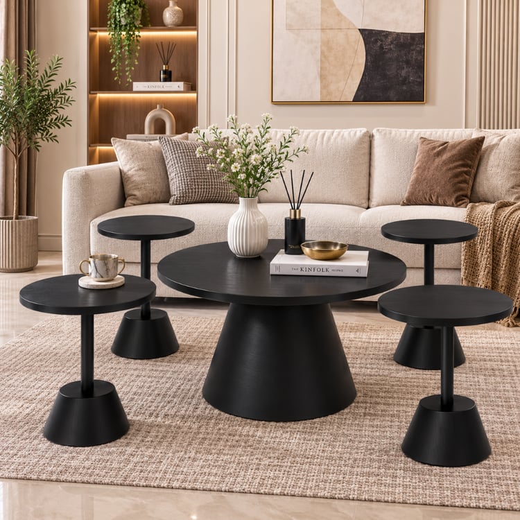 طقم طاولات ضيافة رقفنتا 2+4 قطع من خشب السنديان الفاخر بتصميم مودرن أنيق لطاولات القهوة والمجالس وغرف المعيشة والاستقبال