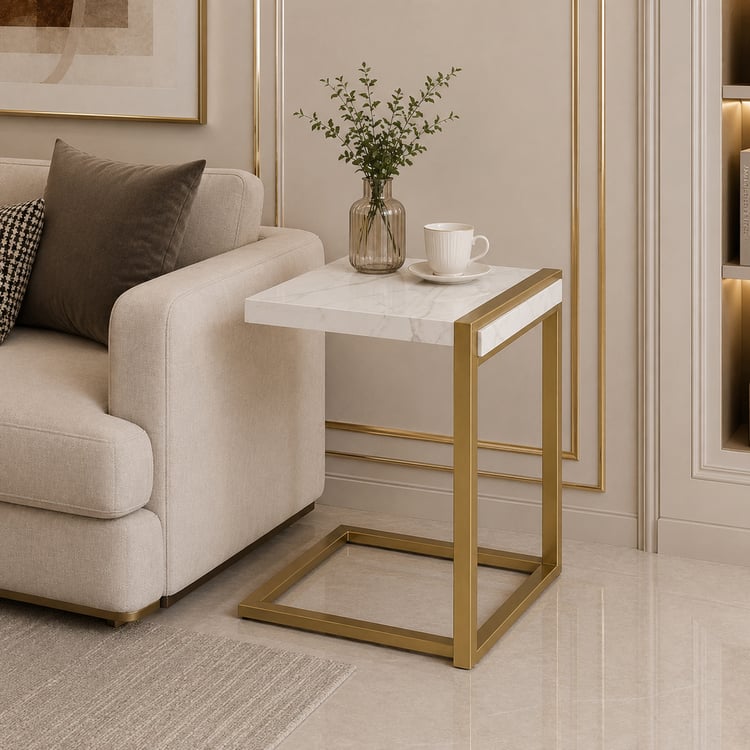 طاولة خدمة سيلفان بسطح رخام مقاس 40×30 سم وهيكل معدني – طاولة جانبية وطاولة قهوة عصرية بتصميم أنيق للمجالس وغرف المعيشة