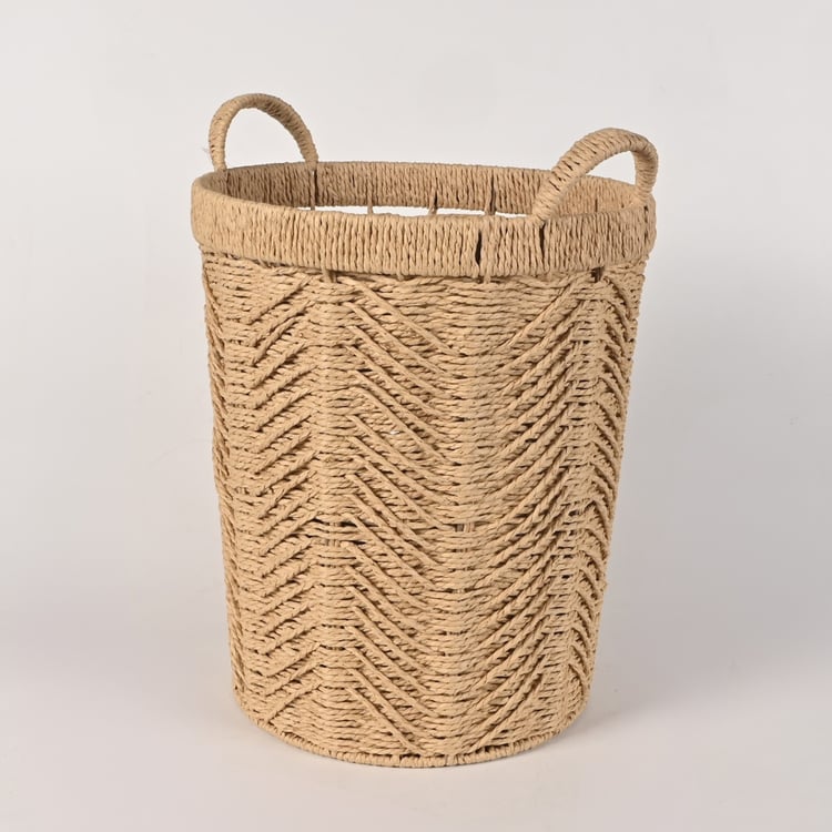 سلة غسيل ملابس خوص مدورة 39×37 سم لون بيج – سلة غسيل أنيقة وقوية  مناسبة لغرف الغسيل وتنظيم الملابس 