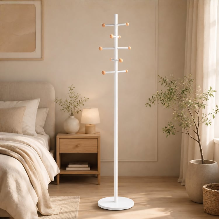 علاقة ملابس ليفارا معدنية لون أبيض 190×36 سم – شماعة ملابس أرضية فاخرة بتصميم عصري عملي لتعليق العبايات والملابس والشنط وتنظيم المداخل وغرف النوم وغرف الملابس