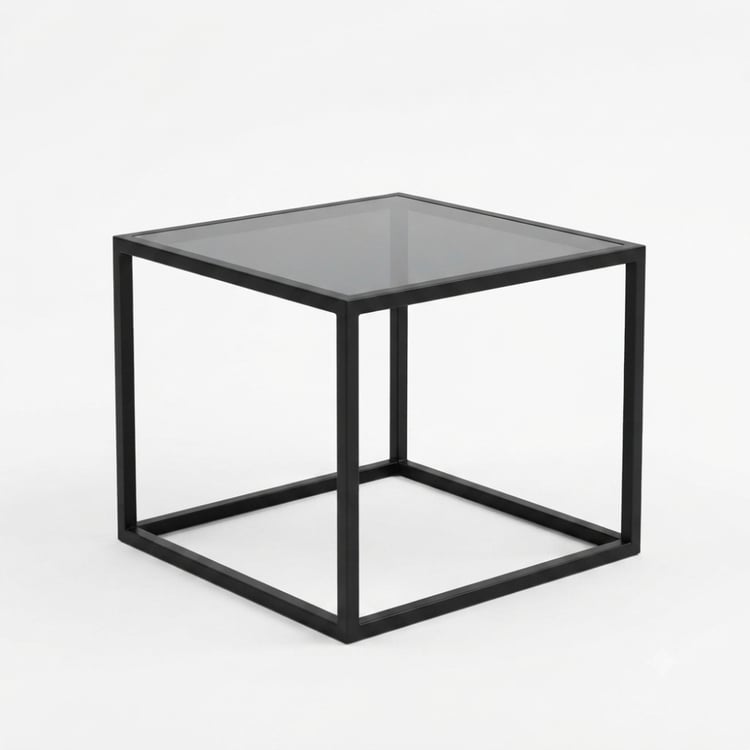 طاولة خدمة كمنيرا مربعة مقاس 50×50 سم بسطح زجاج أسود – طاولة جانبية وطاولة قهوة عصرية بتصميم أنيق للمجالس وغرف المعيشة