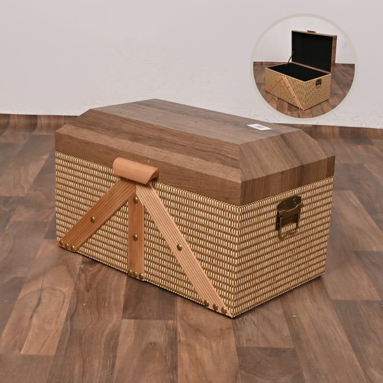 صندوق تخزين سجاد خشبي لون خشبي غامق 43×25.5×26 سم مستطيل – صندوق تنظيم كلاسيكي فاخر مقاس صغير بتصميم أنيق وهيكل متين لغرف النوم والمجالس