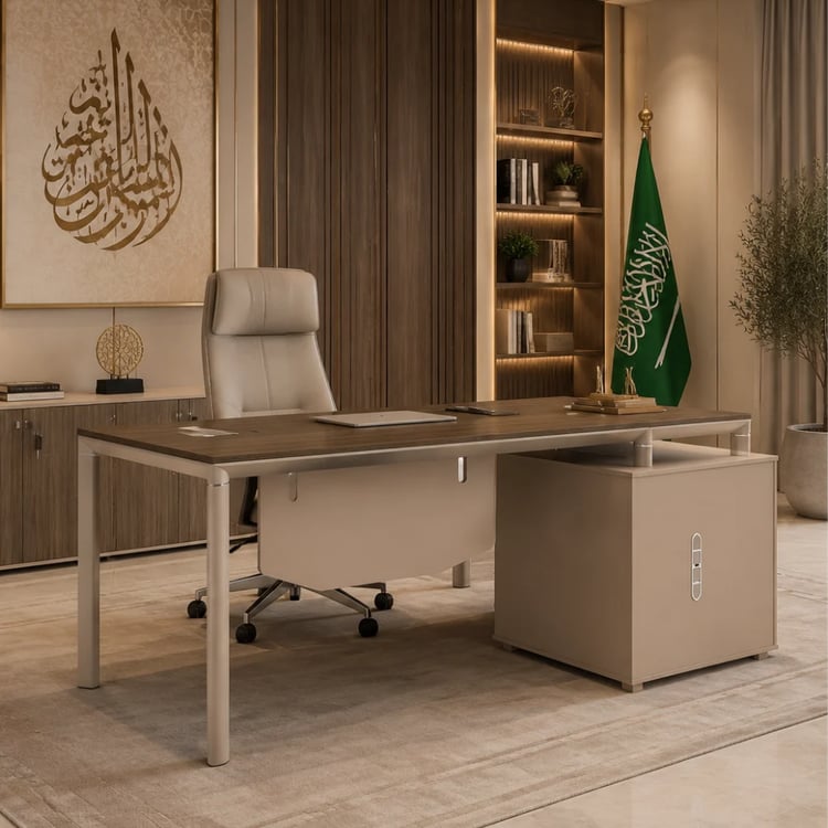 مكتب كريفسا الخشبي الفاخر 140 سم لون خشبي غامق – طاولة مكتب إدارية عصرية بتصميم أنيق وراقي للمكاتب المنزلية ومساحات العمل الحديثة