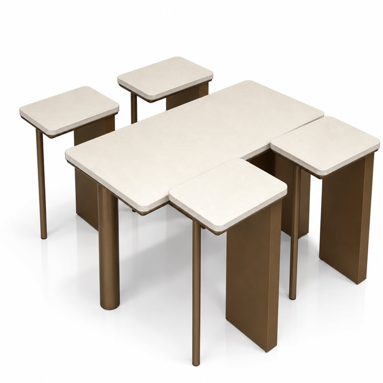 طقم طاولات ضيافة فينتورا مودرن 5 قطع (1+4) بسطح بديل رخام – طاولات قهوة وسط بتصميم عصري فاخر متعددة الاستخدامات لغرفة المعيشة والمجالس والديكور المنزلي