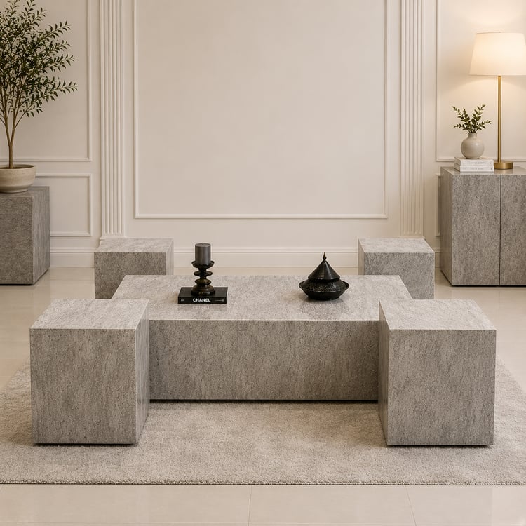 طقم طاولات ضيافة لاريفان مودرن 5 قطع (1+4) بسطح بديل رخام – طاولات قهوة وسط بتصميم عصري فاخر متعددة الاستخدامات لغرفة المعيشة والمجالس والديكور المنزلي