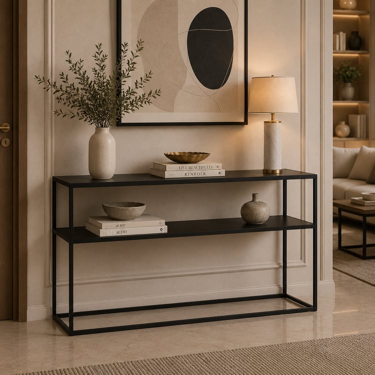 طاولة مدخل تارينثا الحديدية دورين 100×40 سم – كونسول مدخل مودرن فاخر بتصميم معدني عصري أنيق، طاولة ديكور متعددة الاستخدامات للمداخل والممرات 